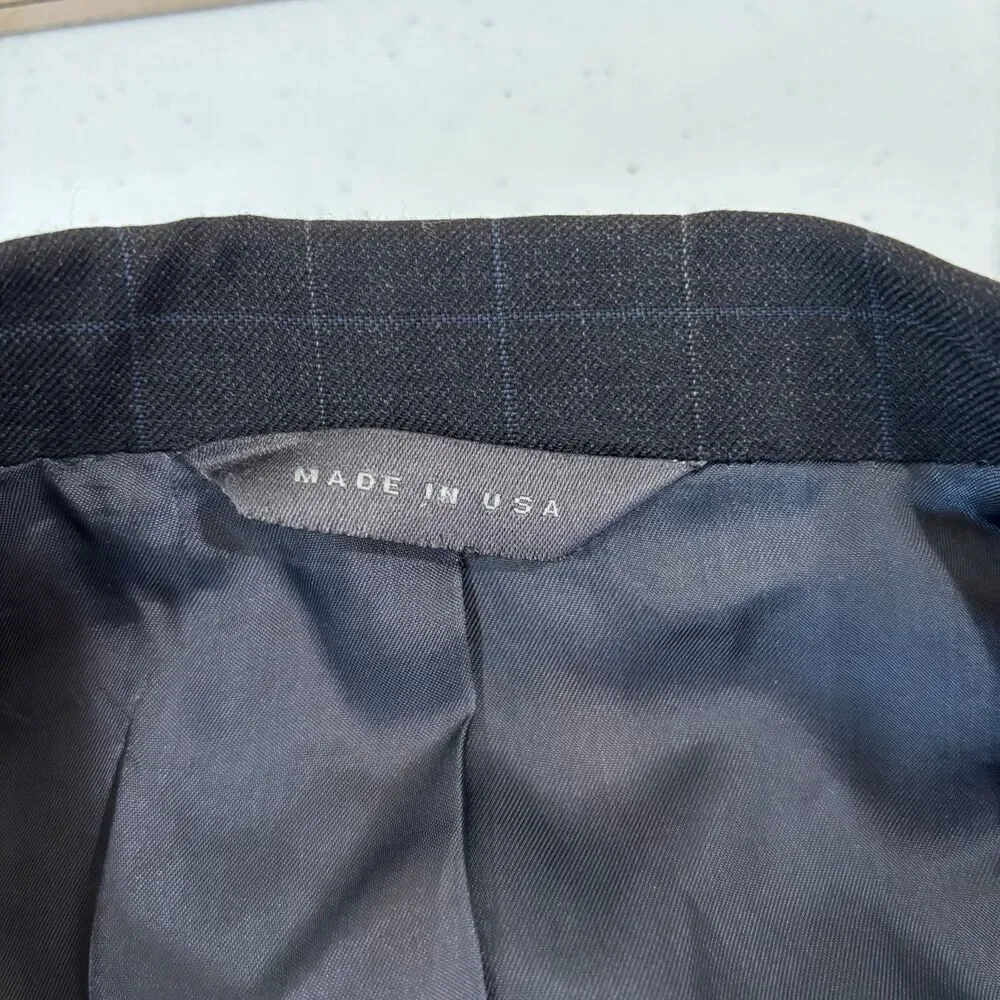 Brooks Brothers 100% Wool Windowpane Plaid Dark Gray Blazer Men 43L Sport Coat